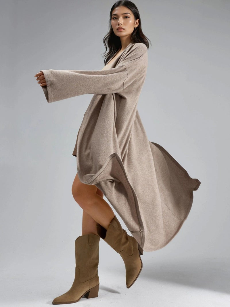 Busem Relaxed Fit Longline Open-Front Shawl Collar Knit Cardigan - Image 4